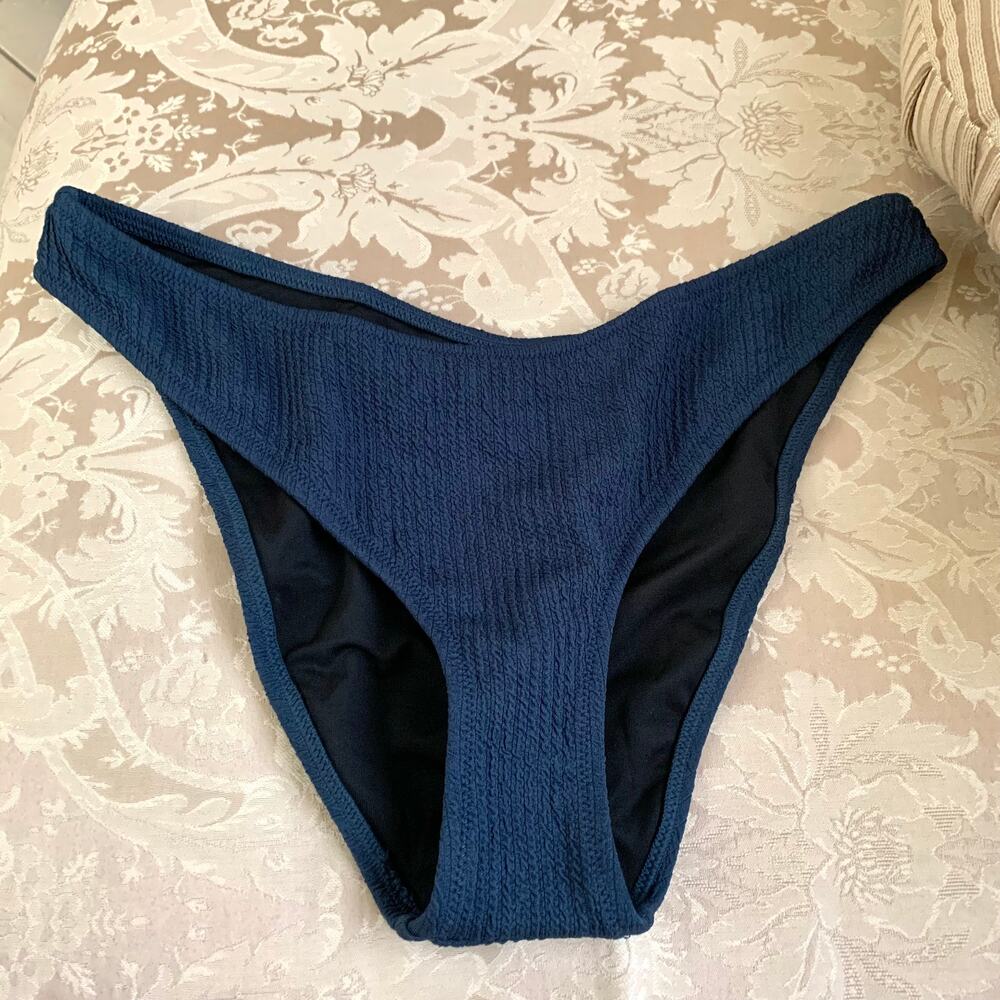 3/$15 J. Crew Textured Curved Waist Cheeky Bikini Bottom in Blue - Picture 3 of 10